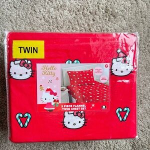 Hello Kitty Red Flannel Twin Sheet Set